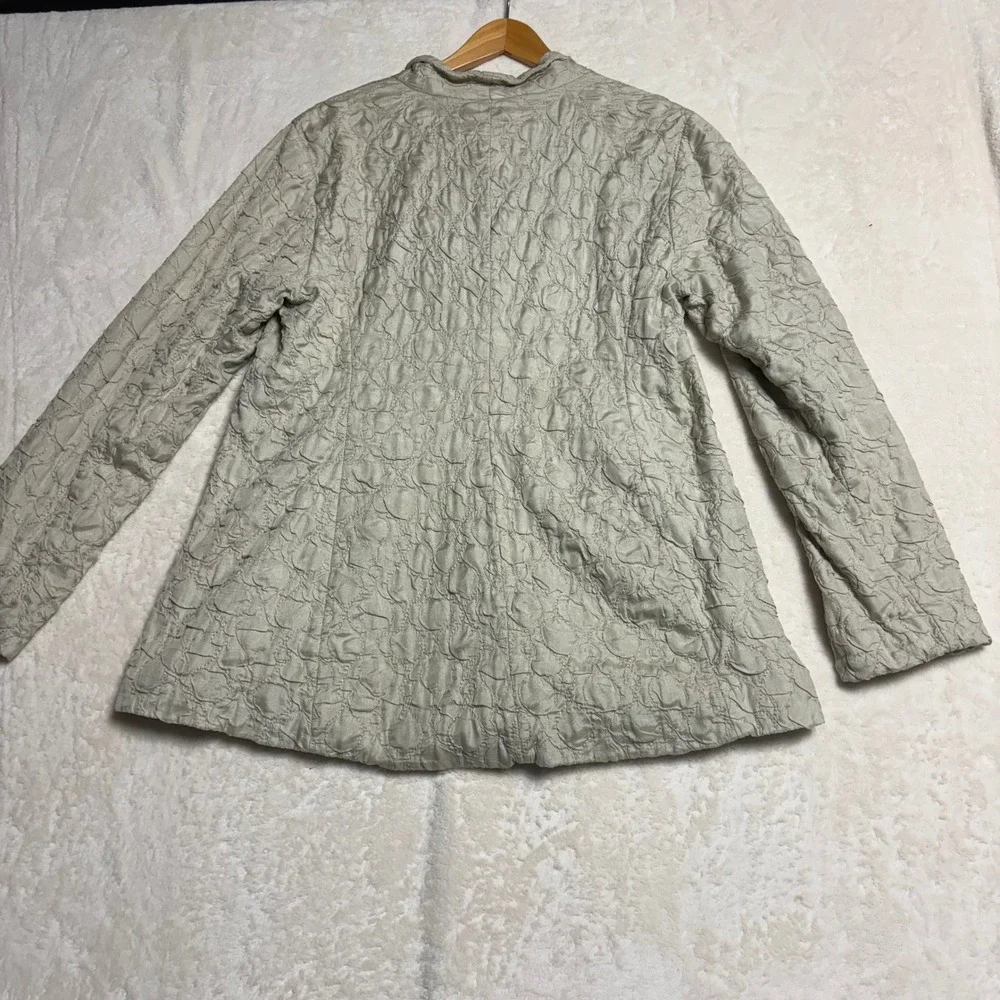 Eileen Fisher Womens Textured Jacket Beige‎ Button Front Size L Blazer Lagenook - Picture 9 of 14